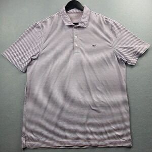 Vineyard Vines Mens Large Red White Blue Striped Performance Polo Shirt Stretch